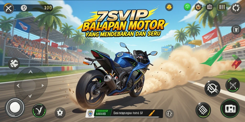 Screenshot gameplay 7SVIP menampilkan aksi balap motor yang mendebarkan.