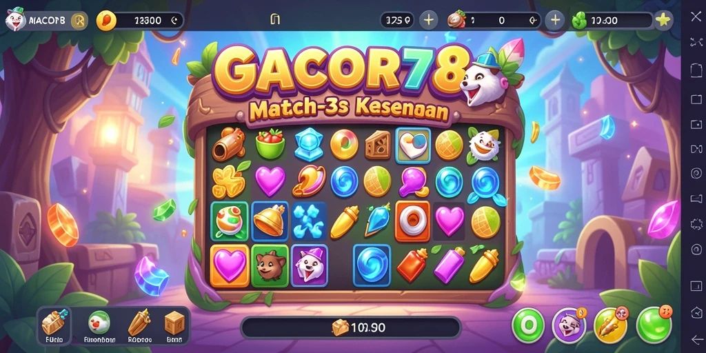 Tangkapan layar GACOR78 menampilkan momen seru saat mencocokkan simbol Match-3.