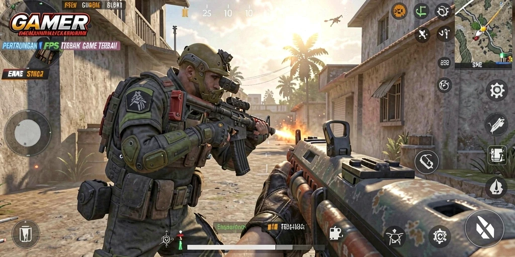 Screenshot menampilkan aksi seru pertempuran FPS di GAMERP.