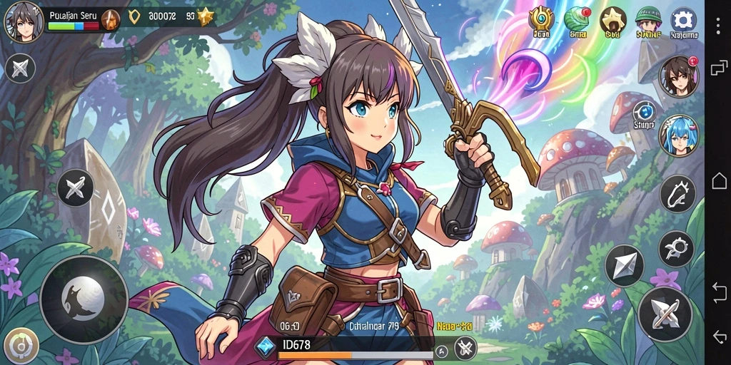 Tampilan gameplay menarik dari ID678 dengan karakter anime yang dinamis.