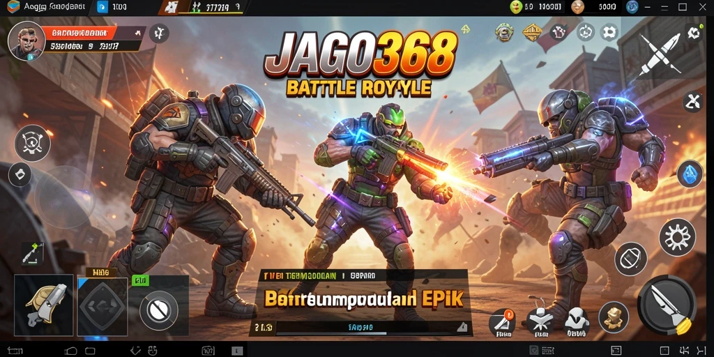 Screenshot utama JAGO368 menampilkan aksi pertempuran intens dalam game Battle Royale.