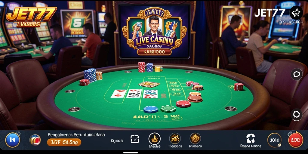 Tampilan gameplay JET77 yang mendebarkan dalam sesi Live Casino.
