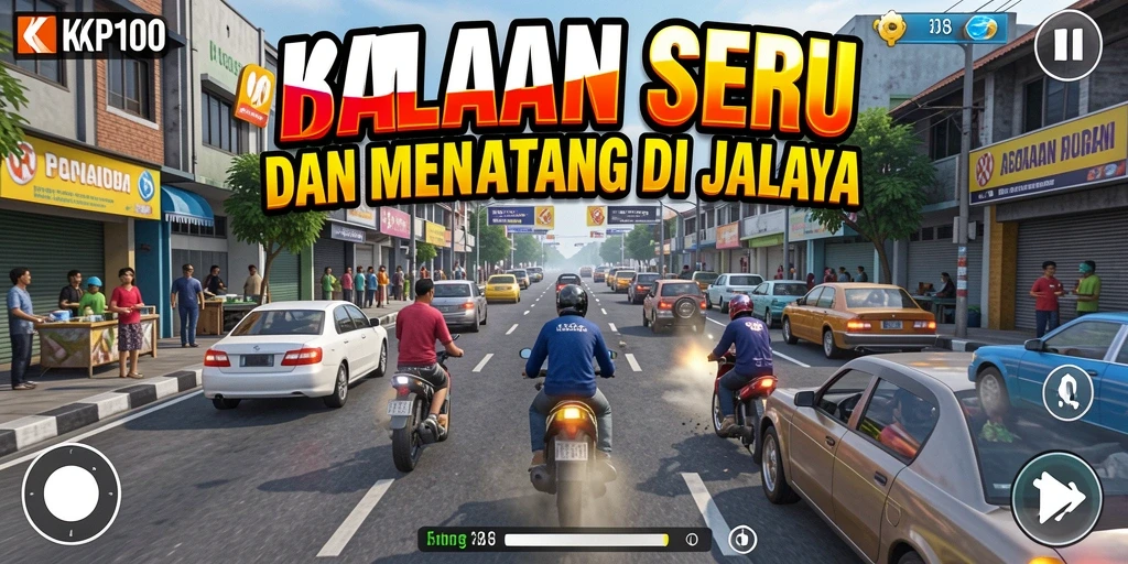 Gameplay KPK100 yang mendebarkan dengan mobil balap di lintasan.