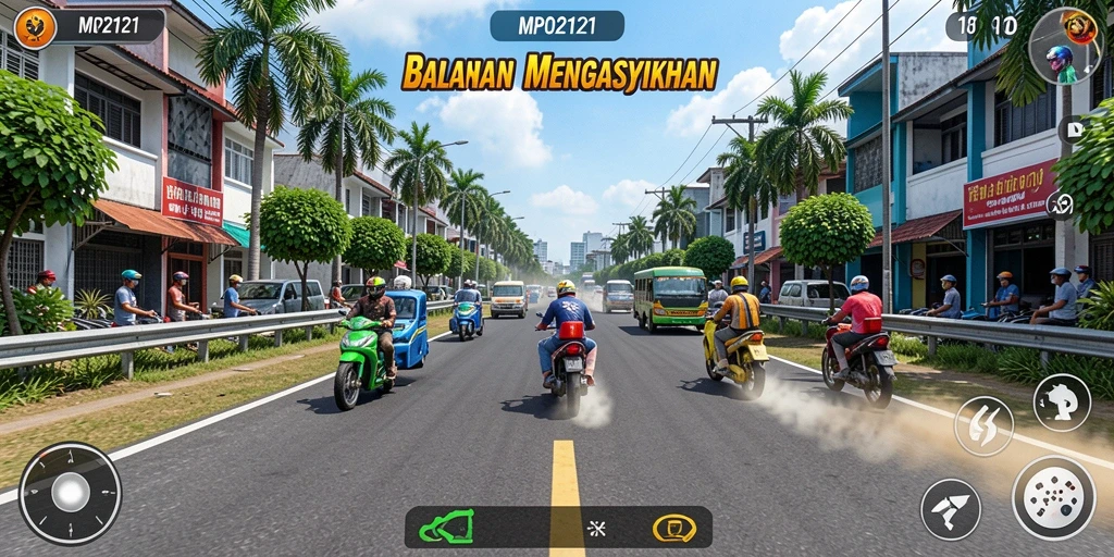 Skrinsut MPO2121 menampilkan dinamika balapan yang cepat dan seru.