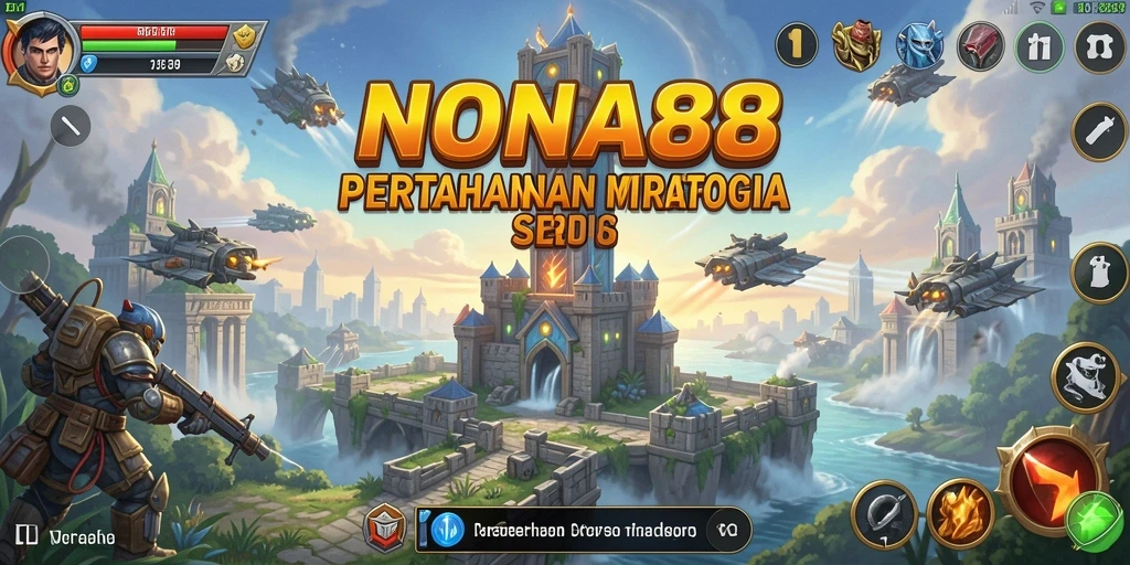 Screenshot gameplay NONA88 menunjukkan serangan menara melawan musuh yang mendekat.