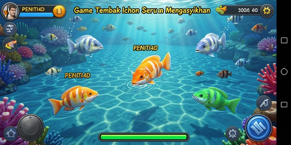 Screenshot gameplay PENITI4D yang menampilkan serunya menembak ikan.