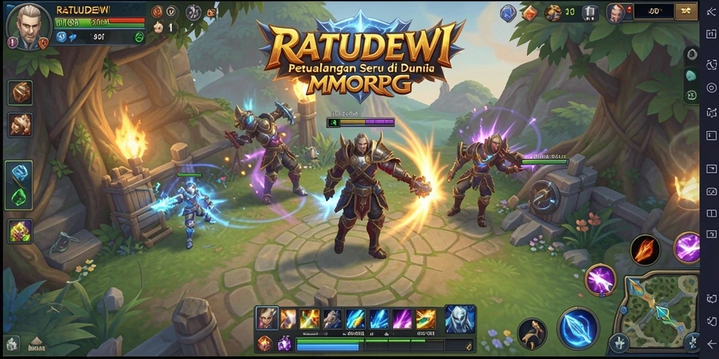 Tampilan gameplay seru dari RATUDEWI yang menampilkan pertarungan PvE dan PvP.